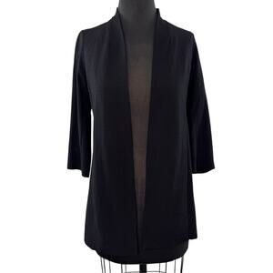 EILEEN FISHER Black Crepe Jacket Lightweight Open Front Cardigan Top Sz Petite P